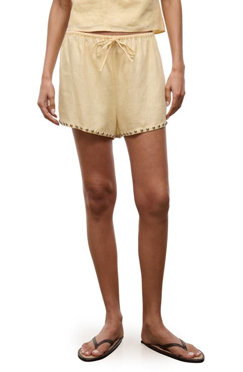 Paddle Studded Linen Drawstring Shorts