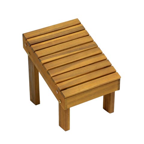 Saru 11.8" Traditional Classic Solid Acacia Wood Shower Shaving Foot Stool