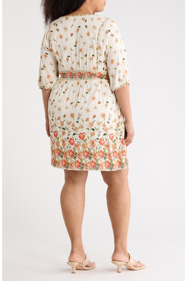 Floral Puff Sleeve Dress, Alternate, color, NATURAL/ RED POPPY