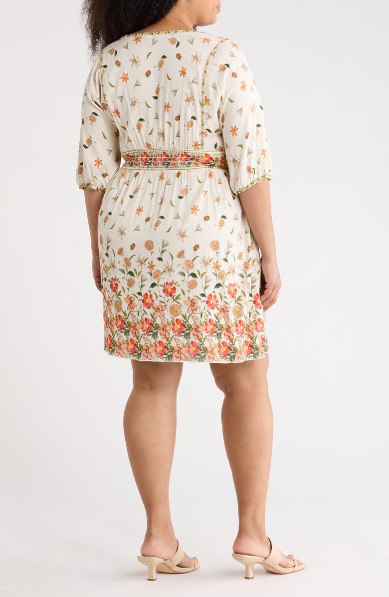 MAX STUDIO Floral Puff Sleeve Dress, Alternate, color, Natural/ Red Poppy