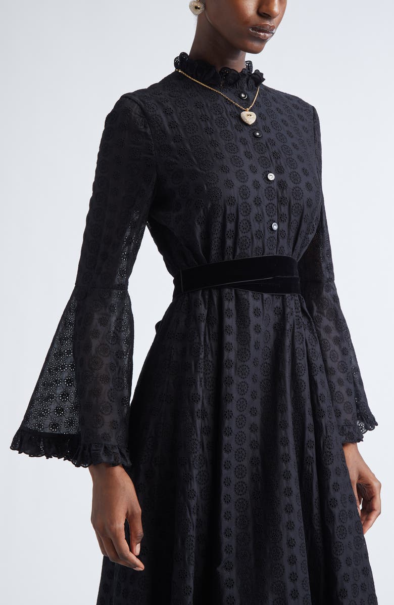 Valentino Garavani Mossi Daisy Long Sleeve Eyelet Dress, Alternate, color, Black