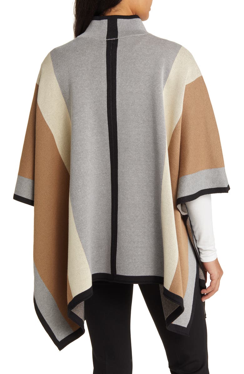Anne Klein Vertical Stripe Zip Front Poncho, Alternate, color, 