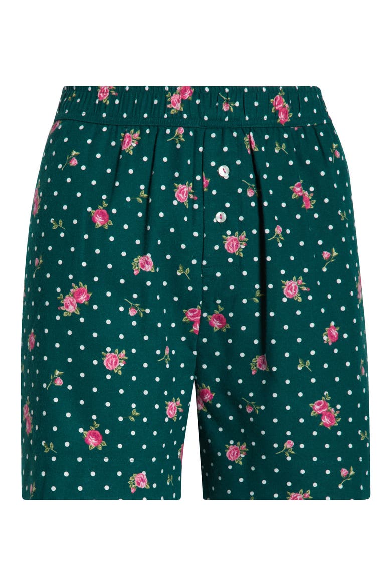 Print Cozy Flannel Boxer Pajama Shorts, Alternate, color, GREEN POLKA DOT ROSE
