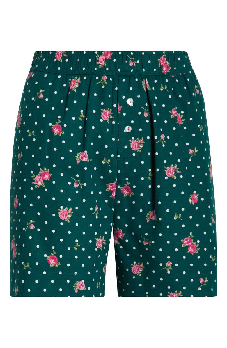 Open Edit Print Cozy Flannel Boxer Pajama Shorts, Alternate, color, Green Polka Dot Rose