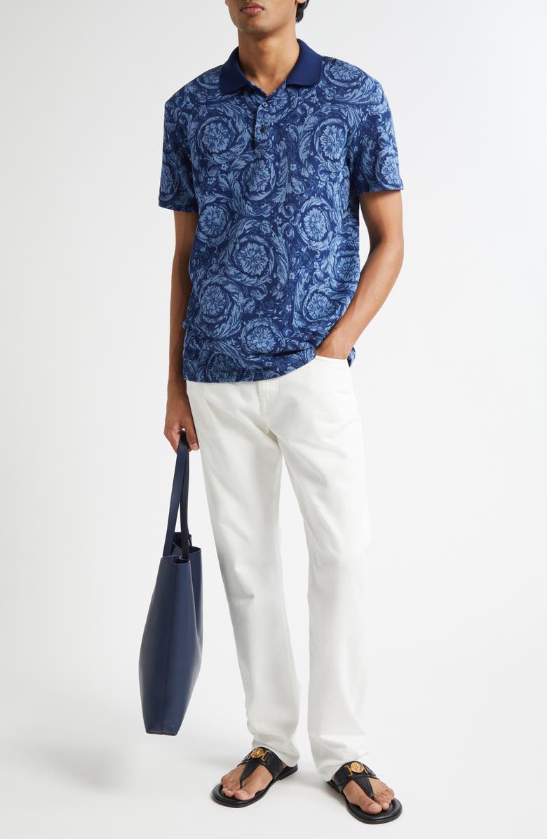 Versace Barocco Jacquard Cotton Piqué Polo, Alternate, color, Ink Celeste