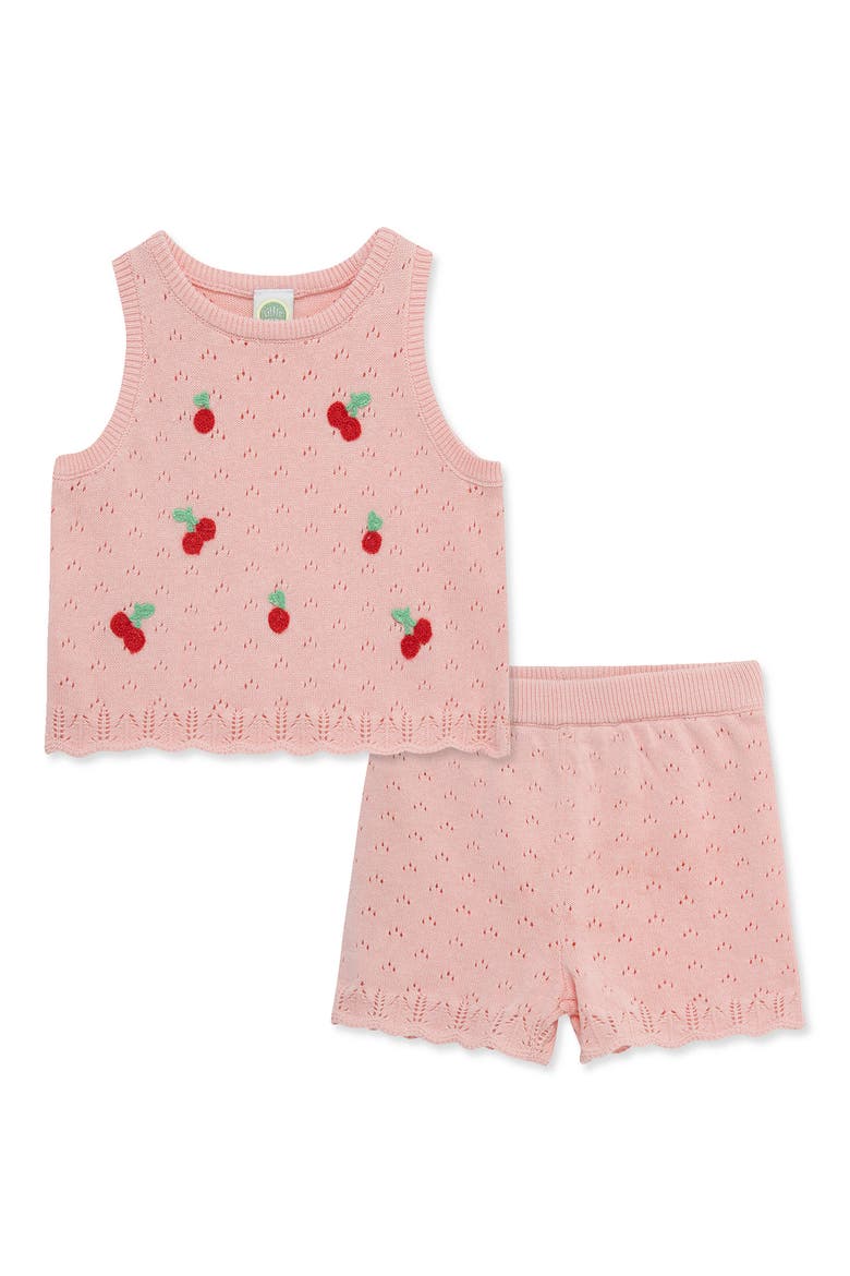 Cherry Pointelle Knit Tank & Shorts Set, Main, color, PINK