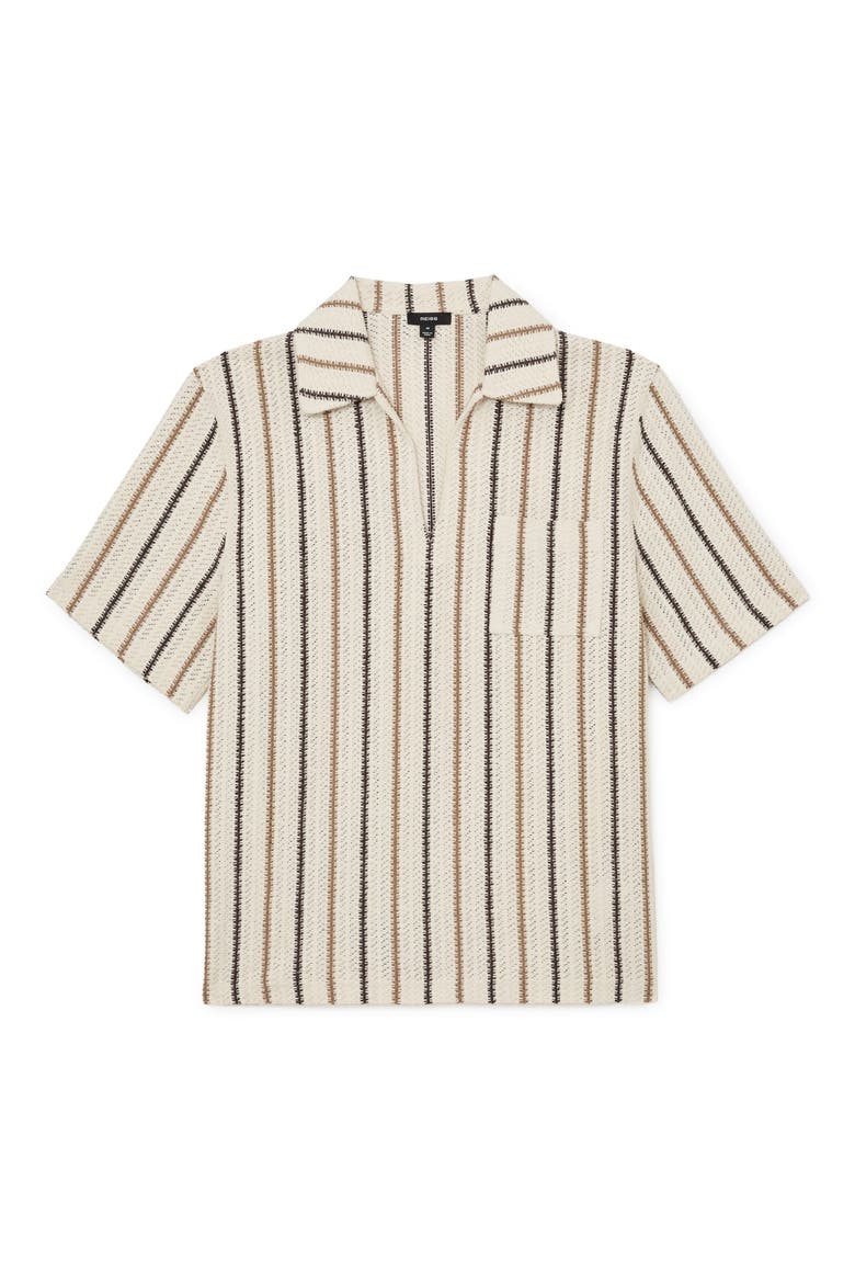 Chatham Stripe Johnny Collar Polo, Alternate, color, ECRU