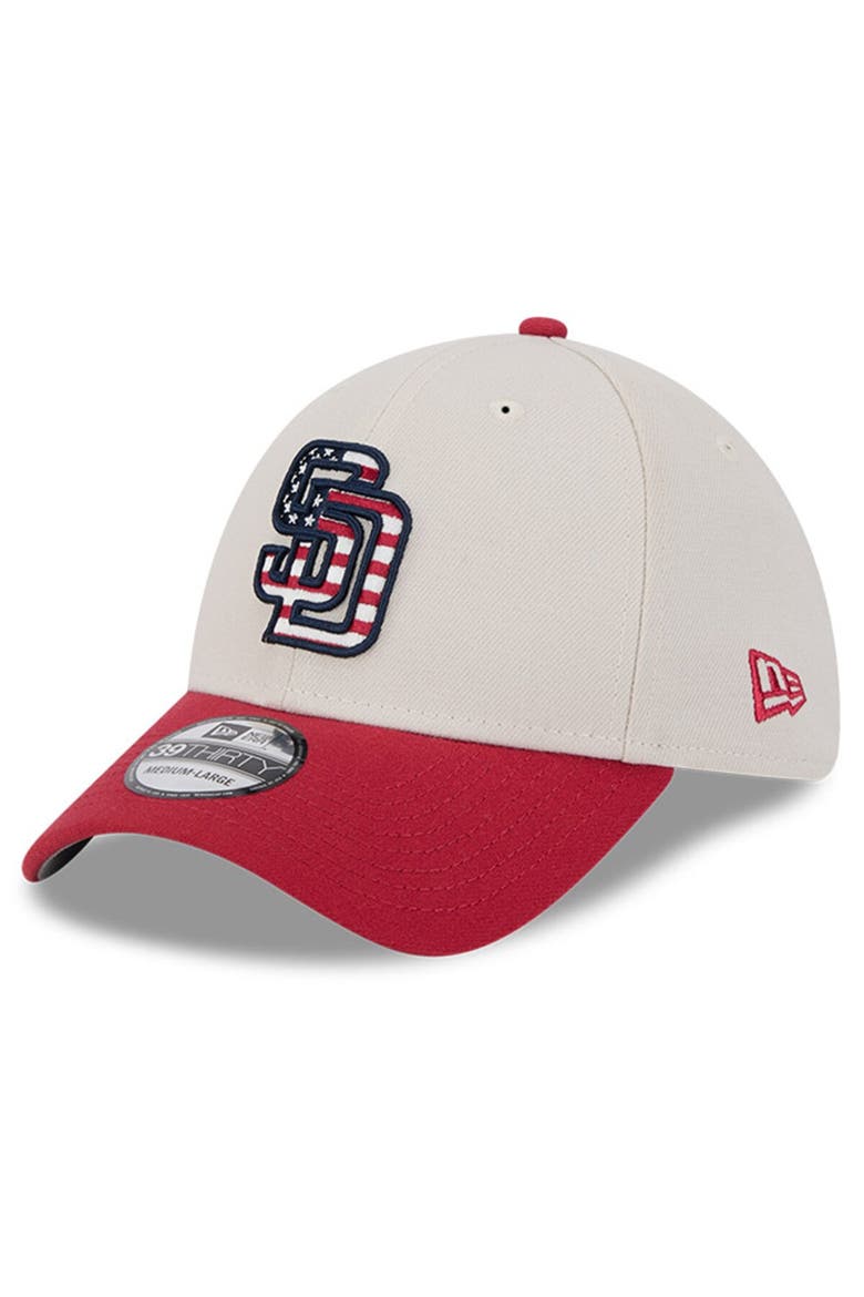 Men's New Era  Khaki/Red San Diego Padres 2024 Fourth of July 39THIRTY Flex Hat, Alternate, color, Khaki