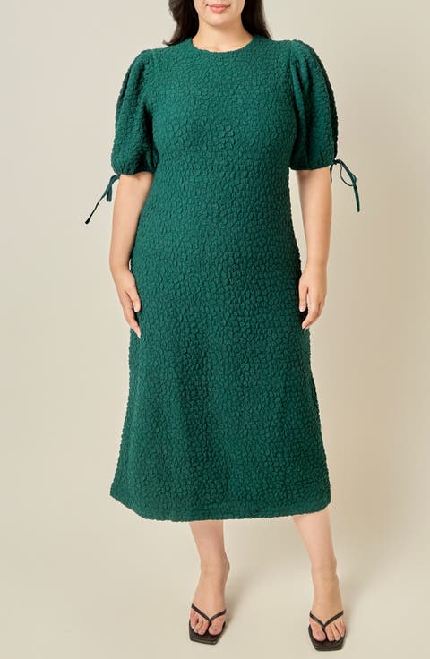 Smocked Puff Sleeve Midi Dress