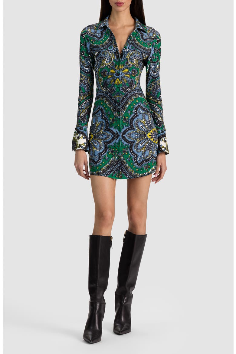 Freya Paisley Long Sleeve Minidress, Main, color, BON VOYAGE DEEP EMERALD