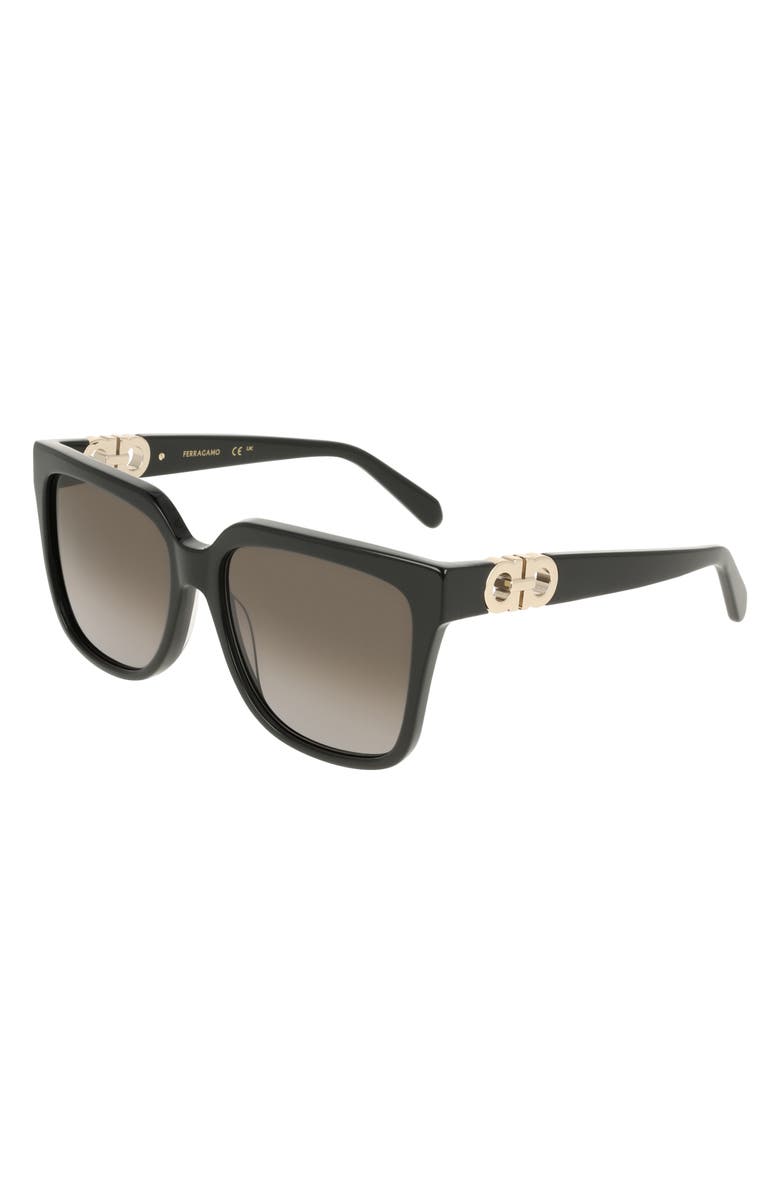 FERRAGAMO 58mm Rectangular Sunglasses, Alternate, color, Black