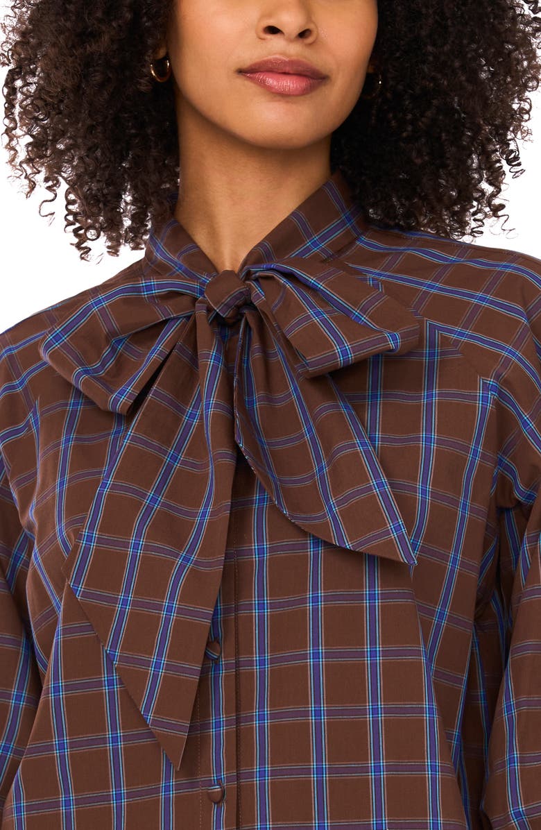 Halogen<sup>®</sup> Plaid Tie Neck Button-Up Shirt, Alternate, color, Chocolate Lab