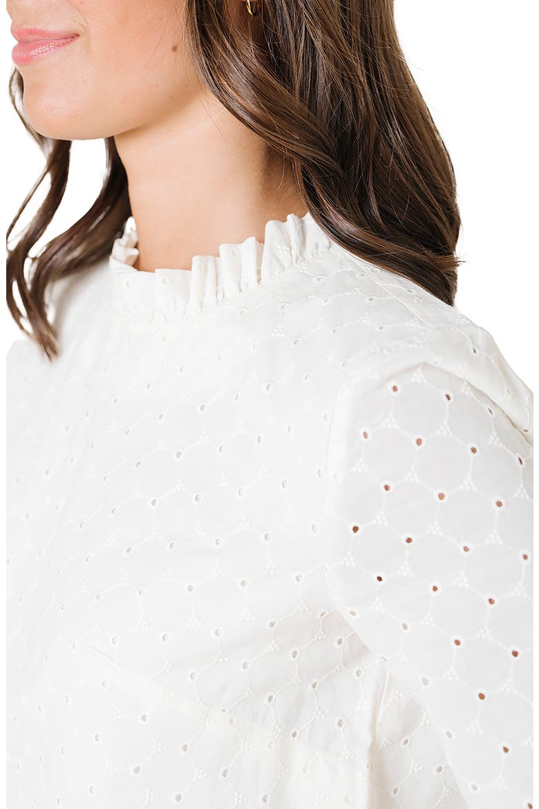 Organic Ruffle Neck Eyelet Top, Alternate, color, Ivory Eyelet