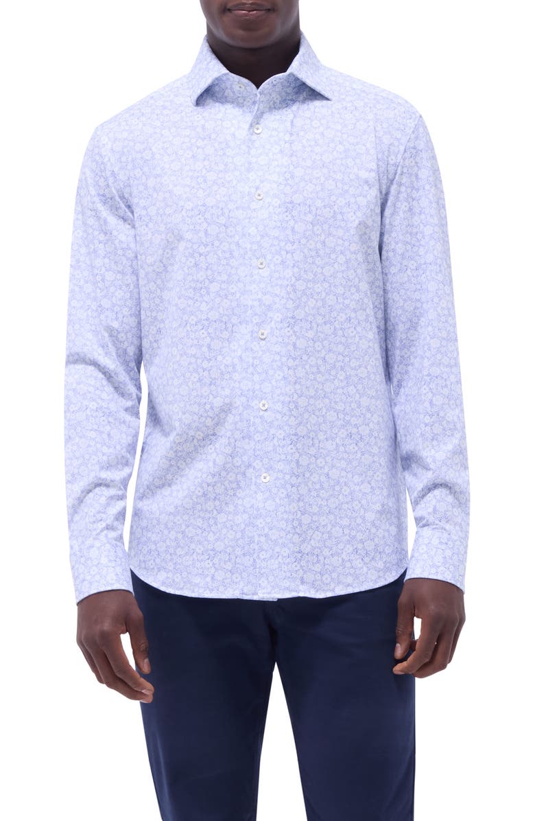 Bugatchi Devon OoohCotton<sup>®</sup> Floral Button-Up Shirt, Main, color, Classic Blue