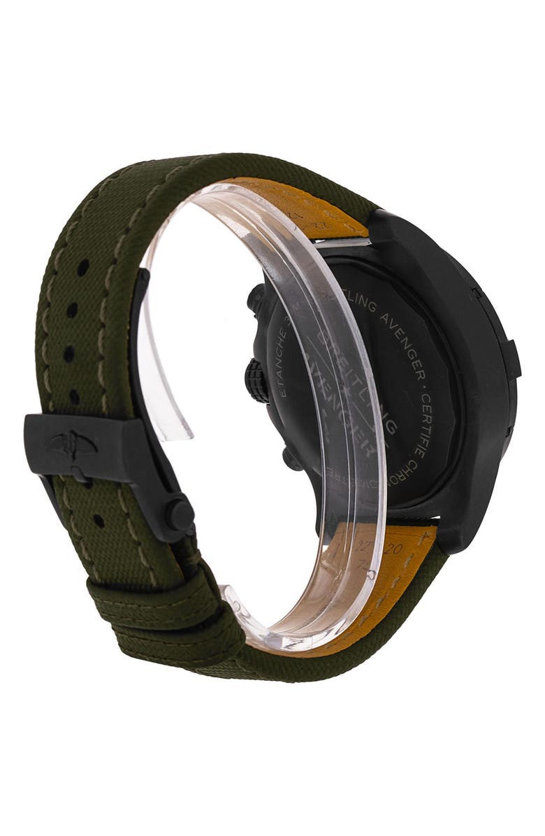 Watchfinder & Co. Breitling Preowned 2021 Avenger Chronograph Night Mission V13317 Canvas Strap Watch, 45mm, Alternate, color, Green