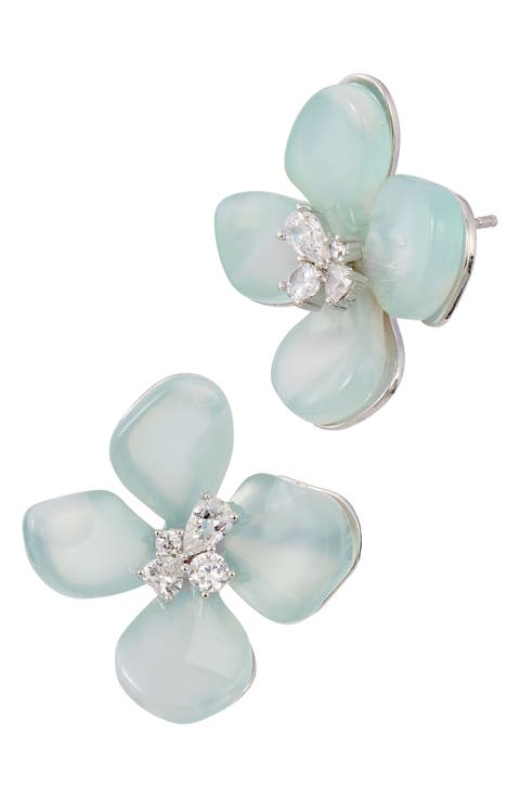Cubic Zirconia Resin Flower Stud Earrings
