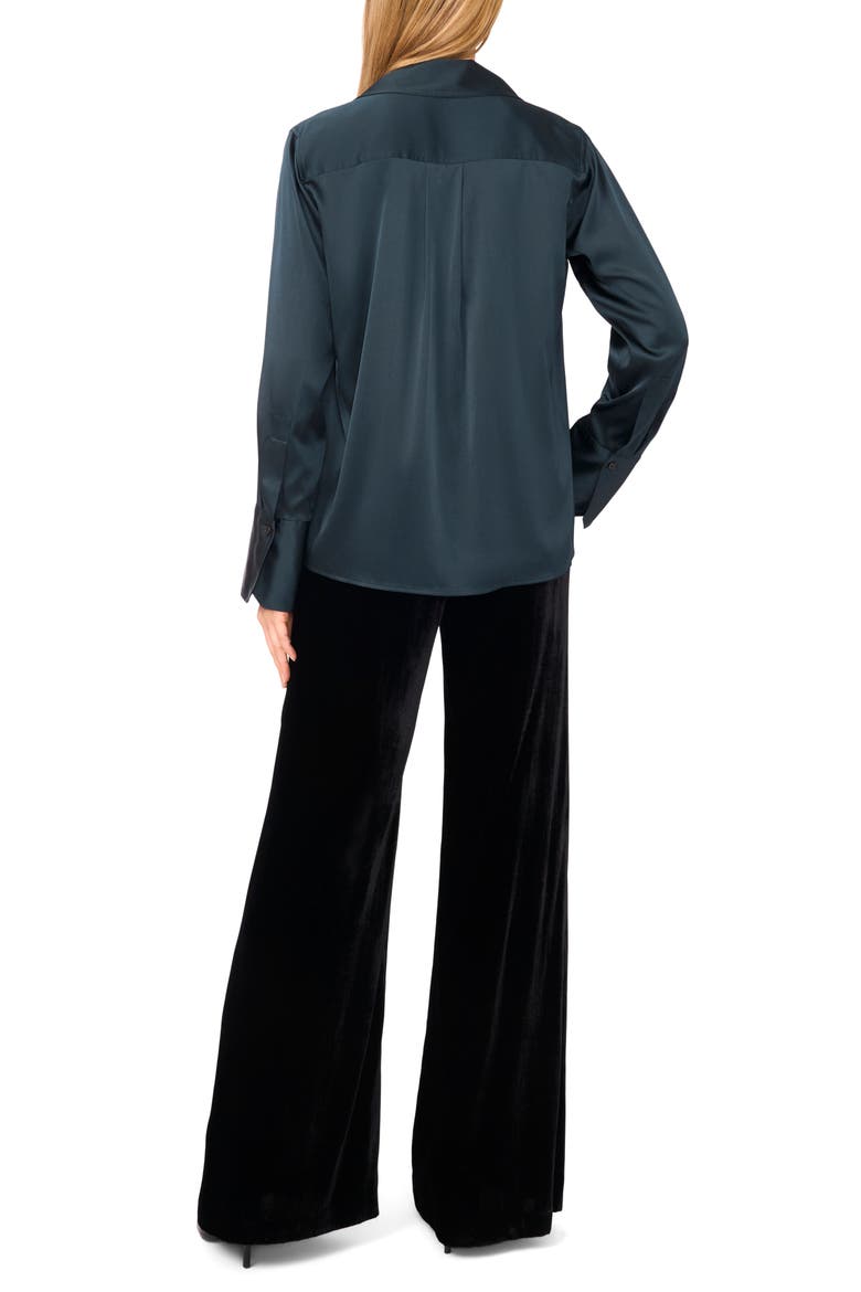 Stretch Satin Button-Up Shirt, Alternate, color, FOREST RIVER