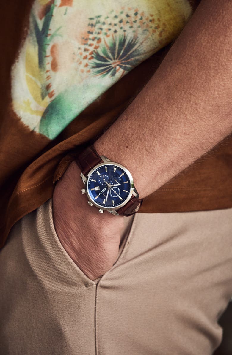 BULOVA Sutton Leather Strap Chronograph Watch, 41mm, Alternate, color, Silver-Tone