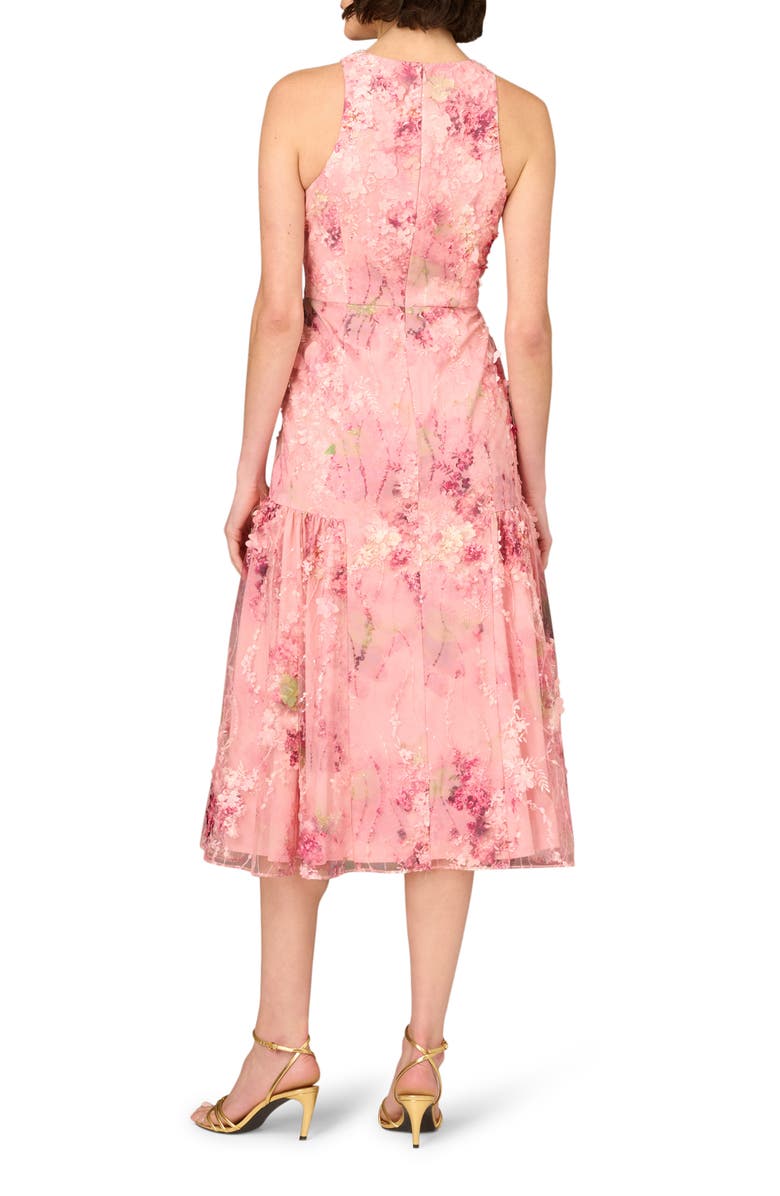 Aidan Mattox by Adrianna Papell 3D Embroidered Midi Dress, Alternate, color, 