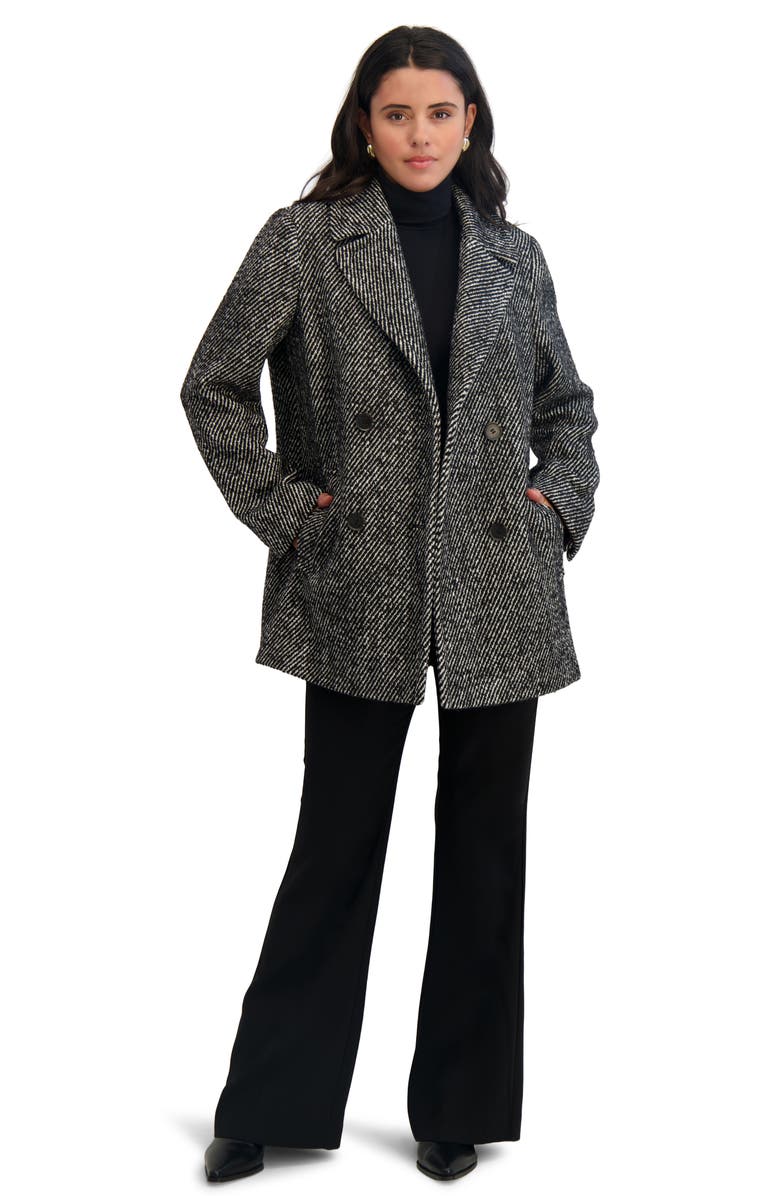 Tahari Clyde Stripe Double Breasted Long Coat, Alternate, color, Black/White