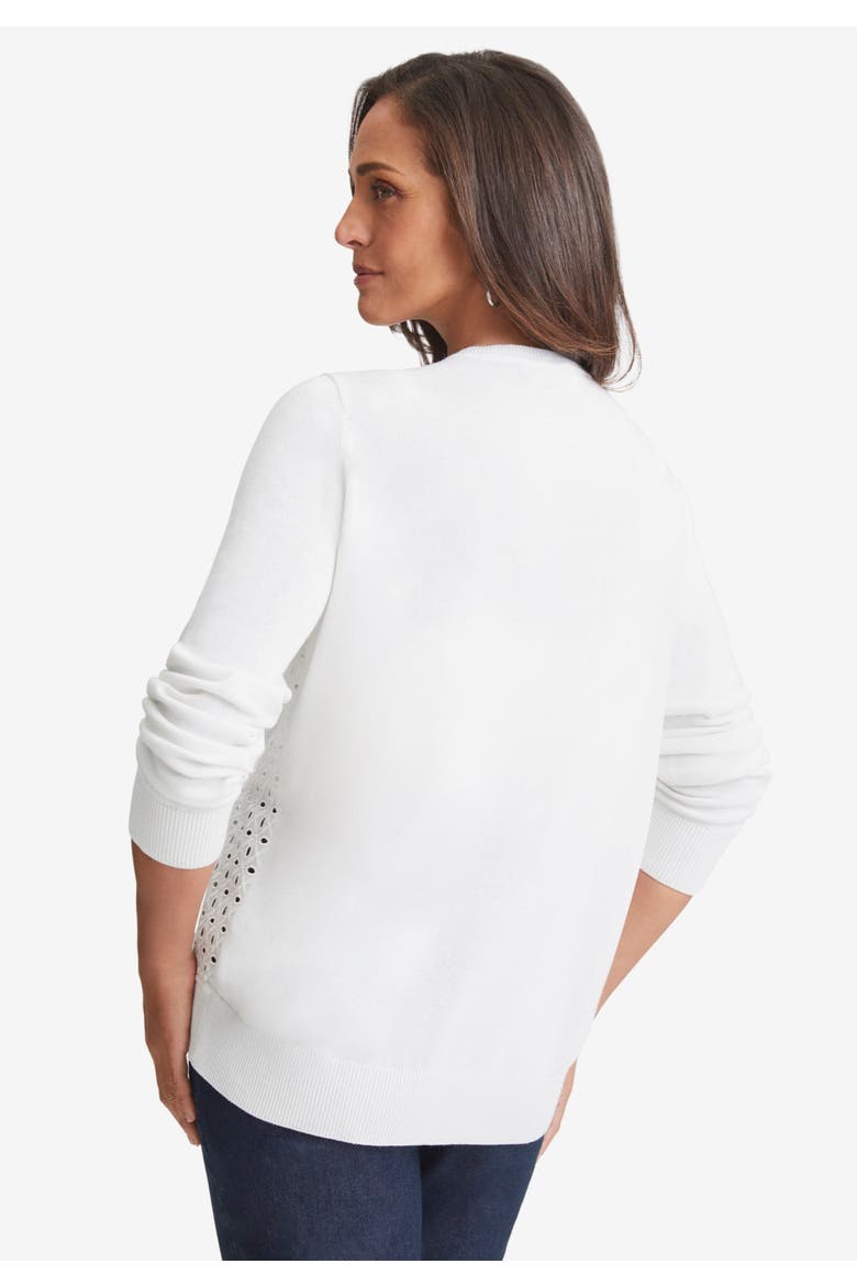 Fine Gauge Eyelet Cardigan, Alternate, color, WHITE