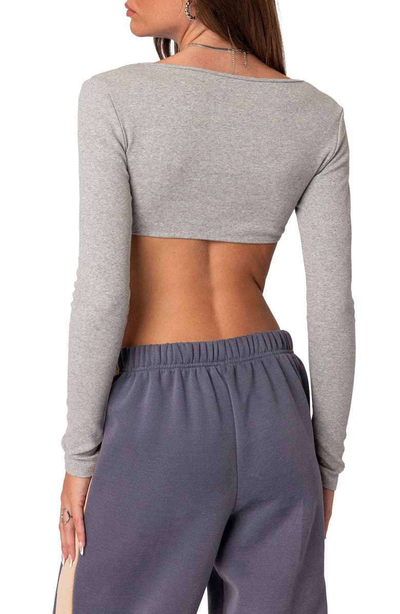 EDIKTED Routine Long Sleeve Rib Crop Top, Alternate, color, 