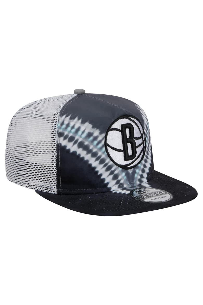 Men's New Era Black/Gray Brooklyn Nets Throwback Dye Golfer Snapback Hat, Alternate, color, Black