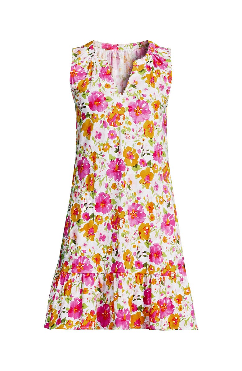 Lands' End Sleeveless Cotton Jersey Notch Neck Flounce Dress, Alternate, color, White Multi Painted Blooms