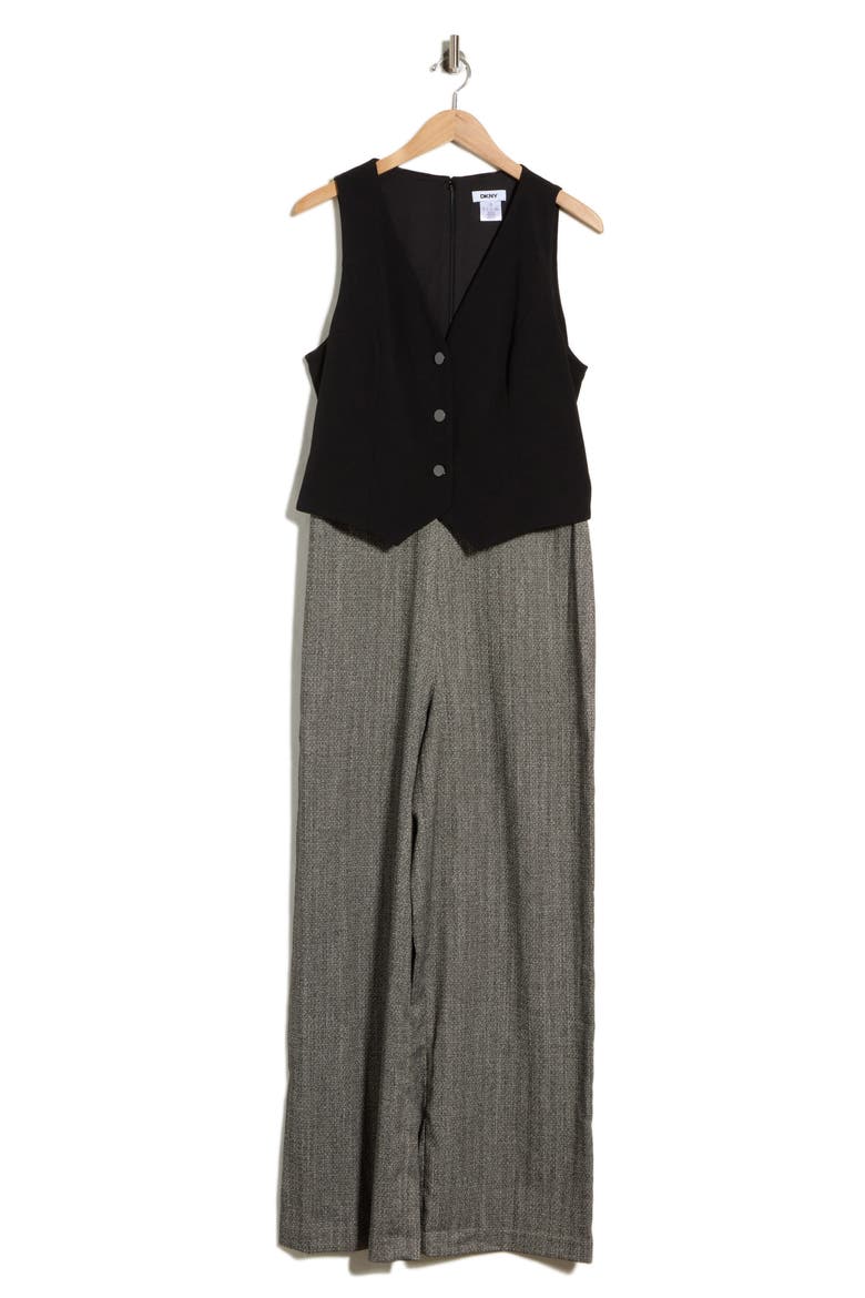Mixed Media Jumpsuit, Main, color, BLACK/ IVORY