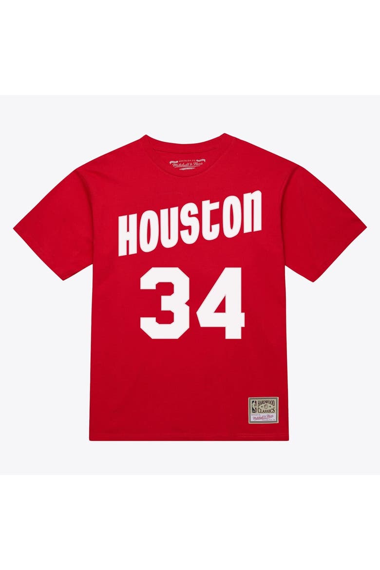 Unisex Mitchell & Ness Hakeem Olajuwon Red Houston Rockets Hardwood Classics Name & Number T-Shirt, Main, color, Red