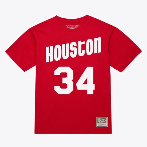 Unisex Mitchell & Ness Hakeem Olajuwon Red Houston Rockets Hardwood Classics Name & Number T-Shirt