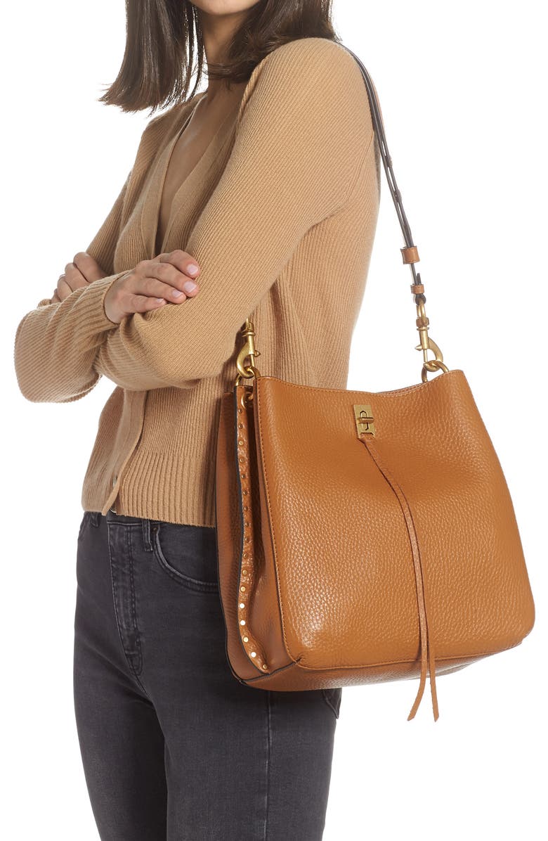 Rebecca Minkoff Darren Deerskin Leather Shoulder Bag, Alternate, color, Caramello