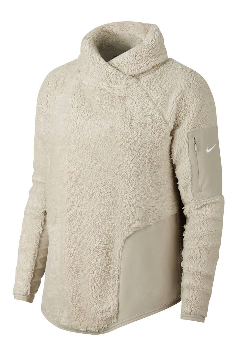 Fleece Mock Neck Top, Main, color, DESERT SAND/ WHITE