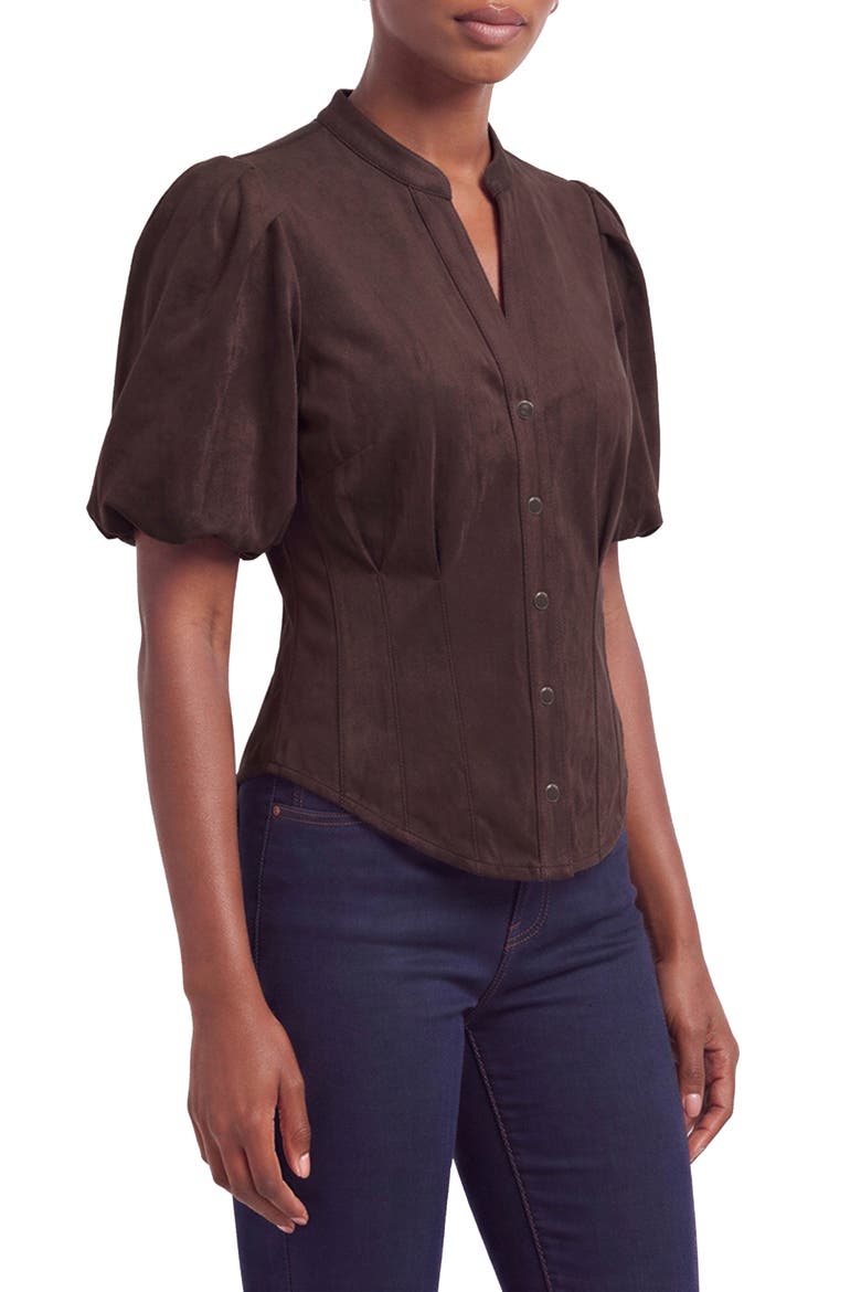 Puff Sleeve Faux Suede Shirt, Alternate, color, BITTER