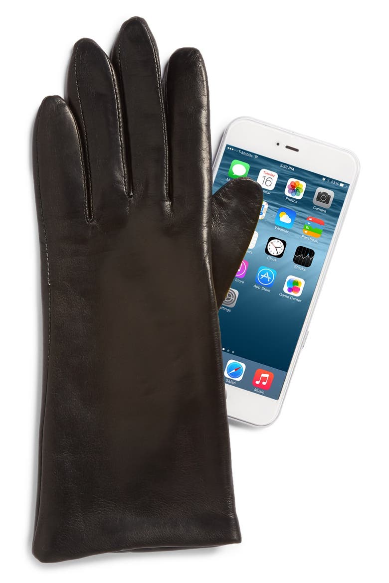 'Basic Tech' Cashmere Lined Leather Gloves (Nordstrom Exclusive), Alternate, color, BLACK