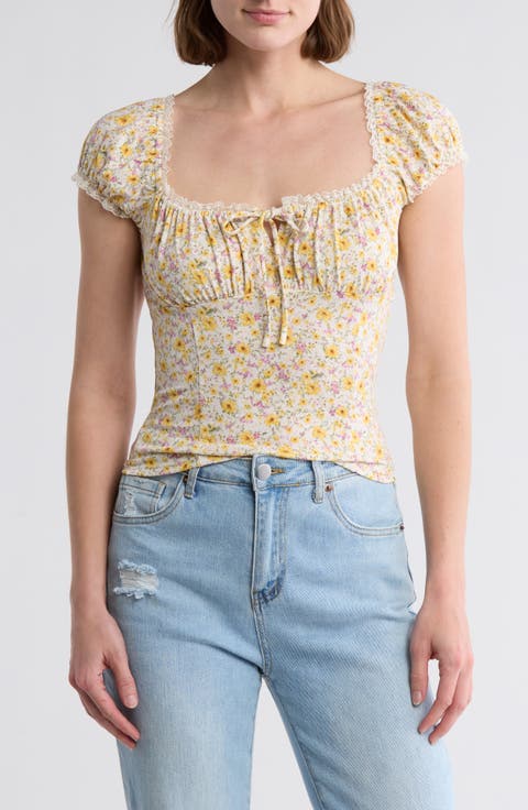 Lace Trim Cap Sleeve Top