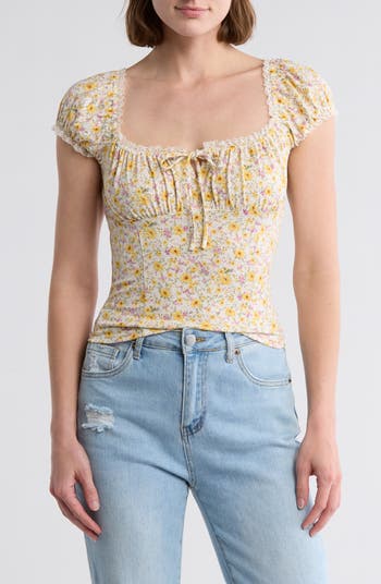 Lace Trim Cap Sleeve Top