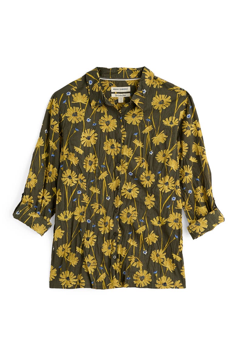 Larissa Floral Crinkled Cotton Shirt, Alternate, color, DRIED PROTEAS NORI