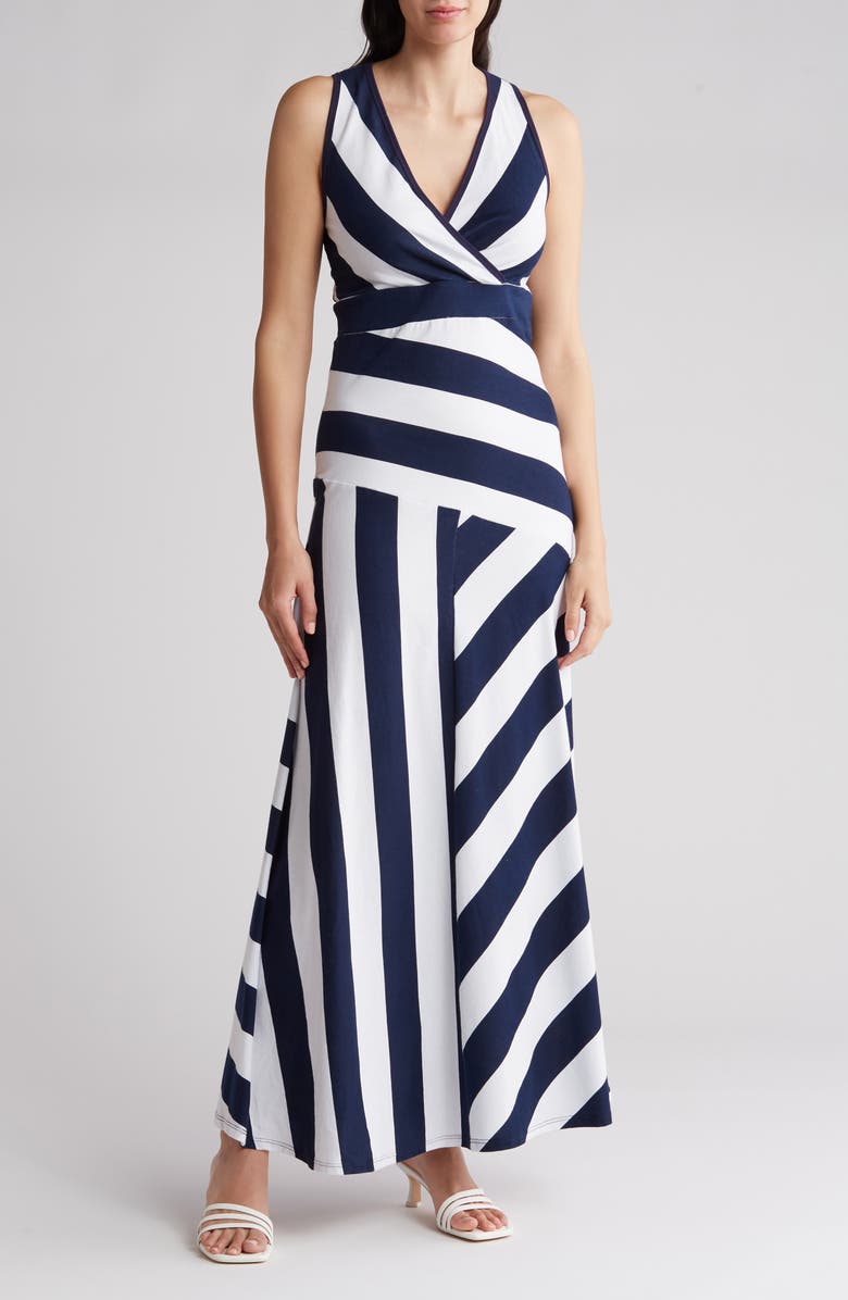 GO COUTURE Stripe Maxi Dress, Main, color, Navy White Stripe