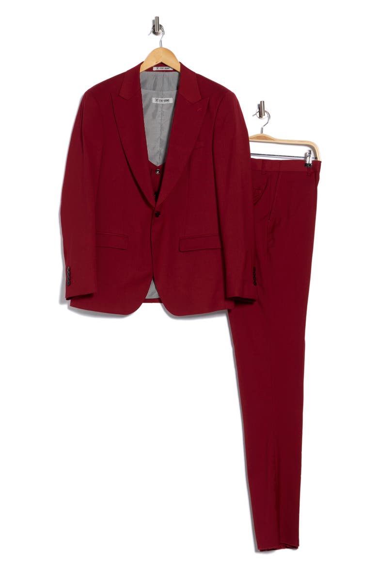 Stretch 3-Piece Suit, Alternate, color, CHERRY RED