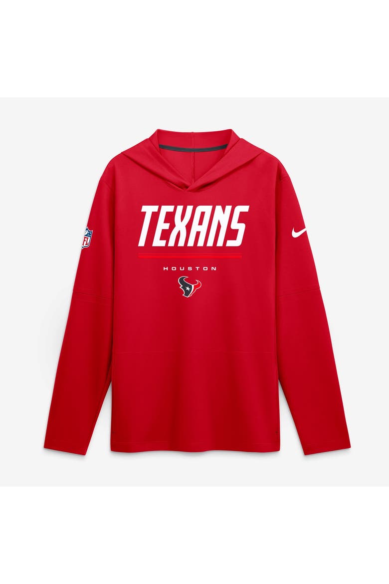 Men's Nike Red Houston Texans Sideline Game On Lightweight Long Sleeve Hooded Dri-FIT Top, Main, color, Red