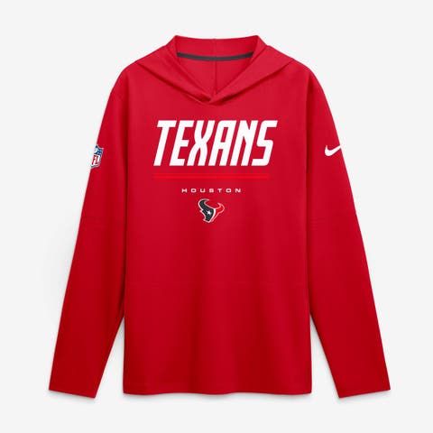 Men's Nike Red Houston Texans Sideline Game On Lightweight Long Sleeve Hooded Dri-FIT Top
