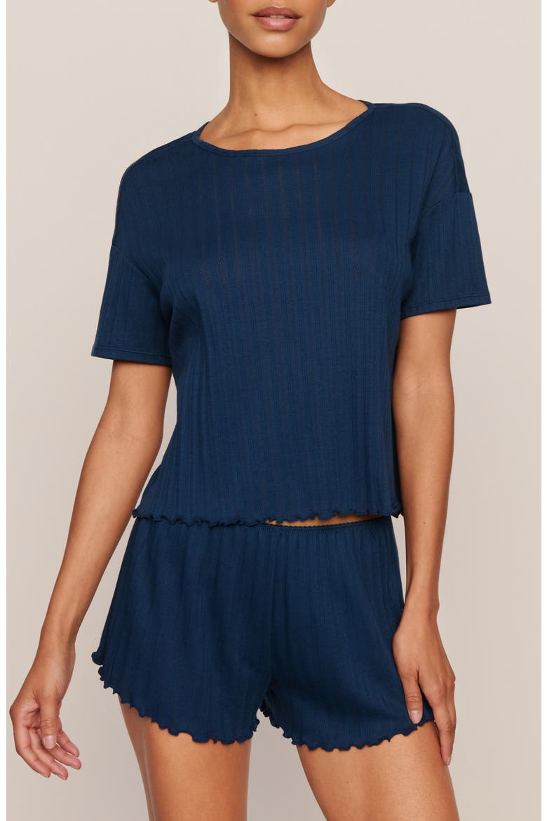 Pointelle Rib Pajama Top, Main, color, NAVY