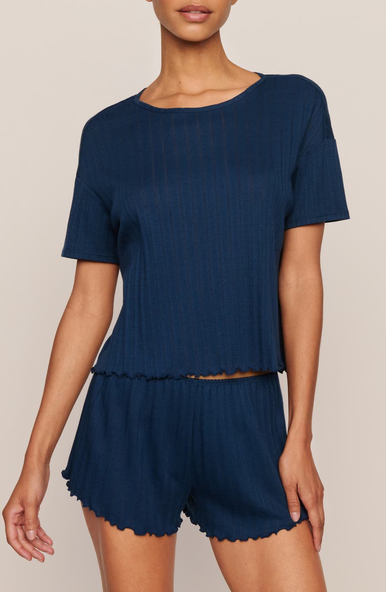 Eberjey Pointelle Rib Pajama Top, Main, color, Navy
