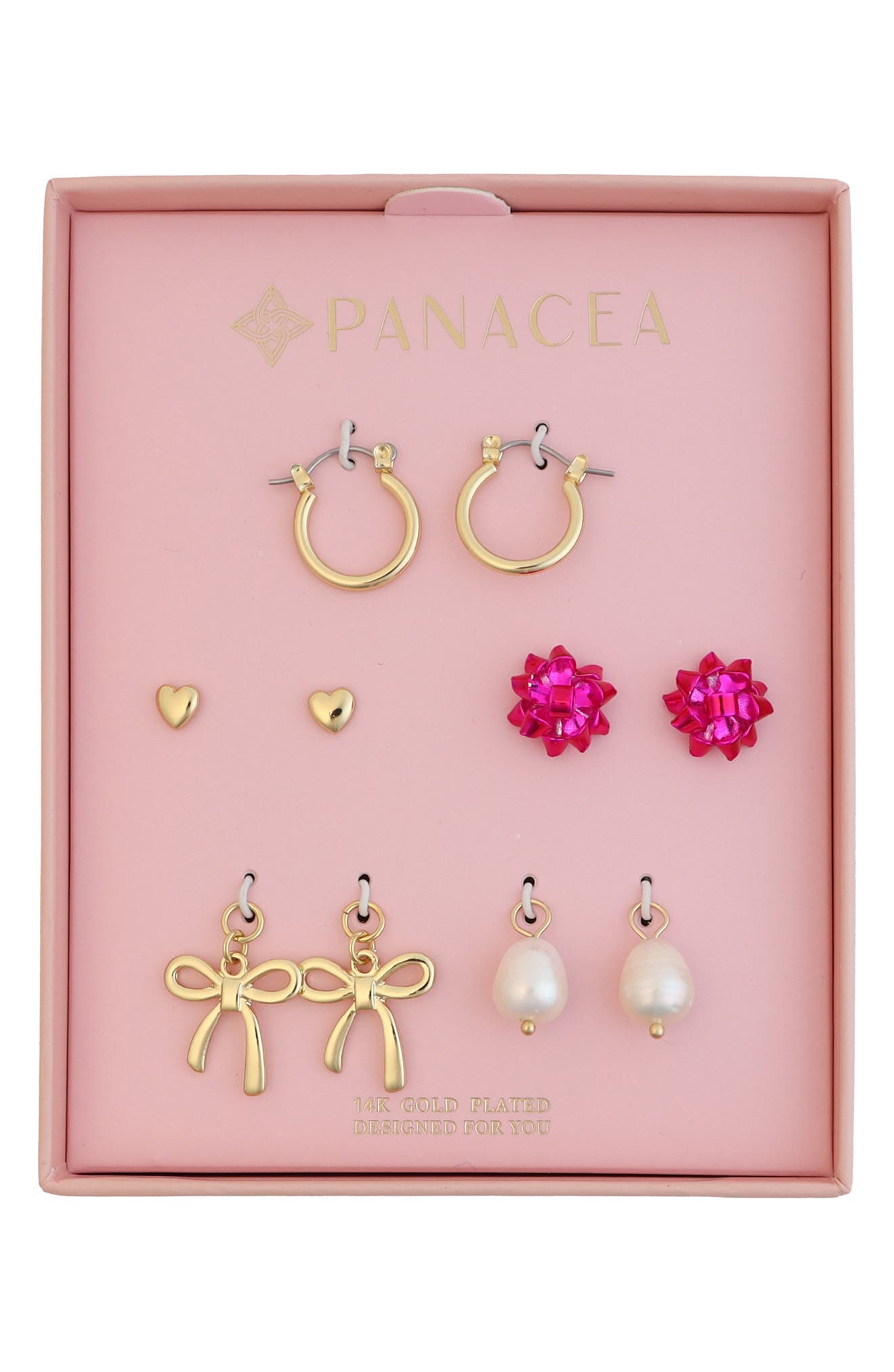 Panacea Set of 5 Bow Stud & Interchangeable Charm Huggie Hoop Earrings