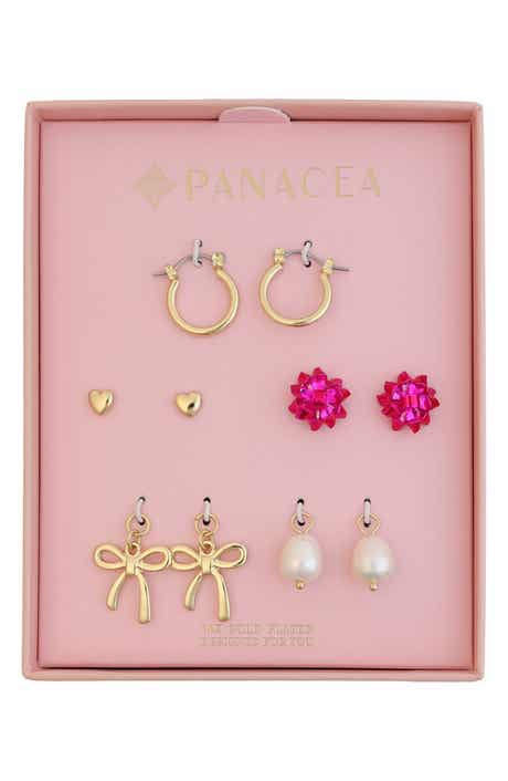 Panacea Set of 5 Bow Stud & Interchangeable Charm Huggie Hoop Earrings