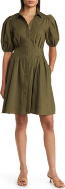 Eliza J Puff Sleeve Cotton Shirtdress