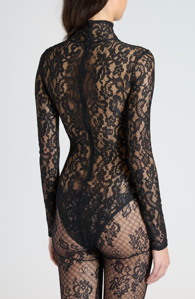 Valentino Garavani Sheer Lace Bodysuit, Alternate, color, Nero