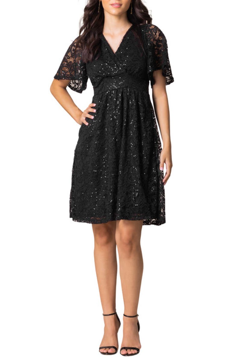 Kiyonna Starry Sequin Lace Cocktail Dress, Main, color, Onyx