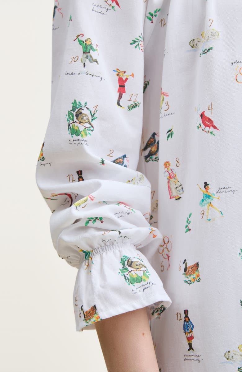 Petite Plume Delphine Print Cotton Twill Nightgown, Alternate, color, White